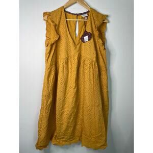 Knox Rose Sahara Gold Women's Ruffle Short Sleeve Eyelet A-Line  Dress Size XL